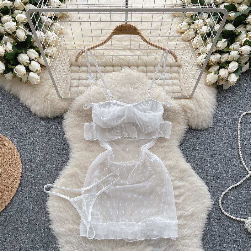 Fashion Style Sexy Slip Dress Thin Mesh Lace Sheer Cutout Sexy Dress Suit