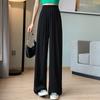 Women's High-Stretch Ice Sliky Fiber Wide-Leg Pants - Thin Striped Casual Trousers with Relaxed Fit, Long Length