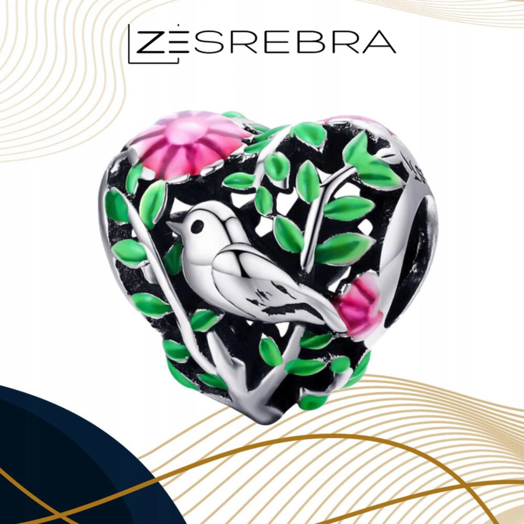 Heart Charms Nightingale Bird Pr 925 Bead S925 Pendant