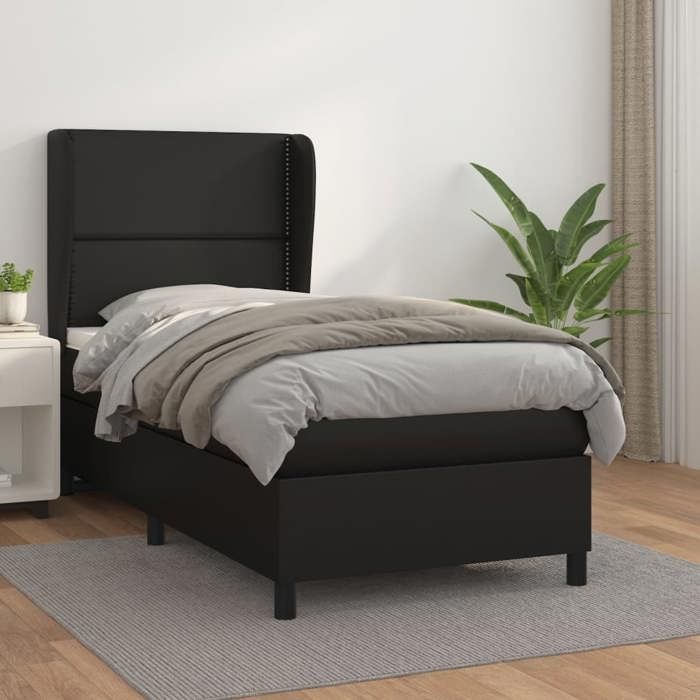 Maison Exclusive - Sommier à lattes de lit avec matelas Noir 90x190 cm Similicuir
