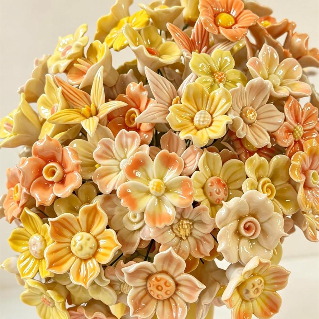Artisanal Ceramic Hand-Pinched Peony Rose with Preserved Flower Ornament