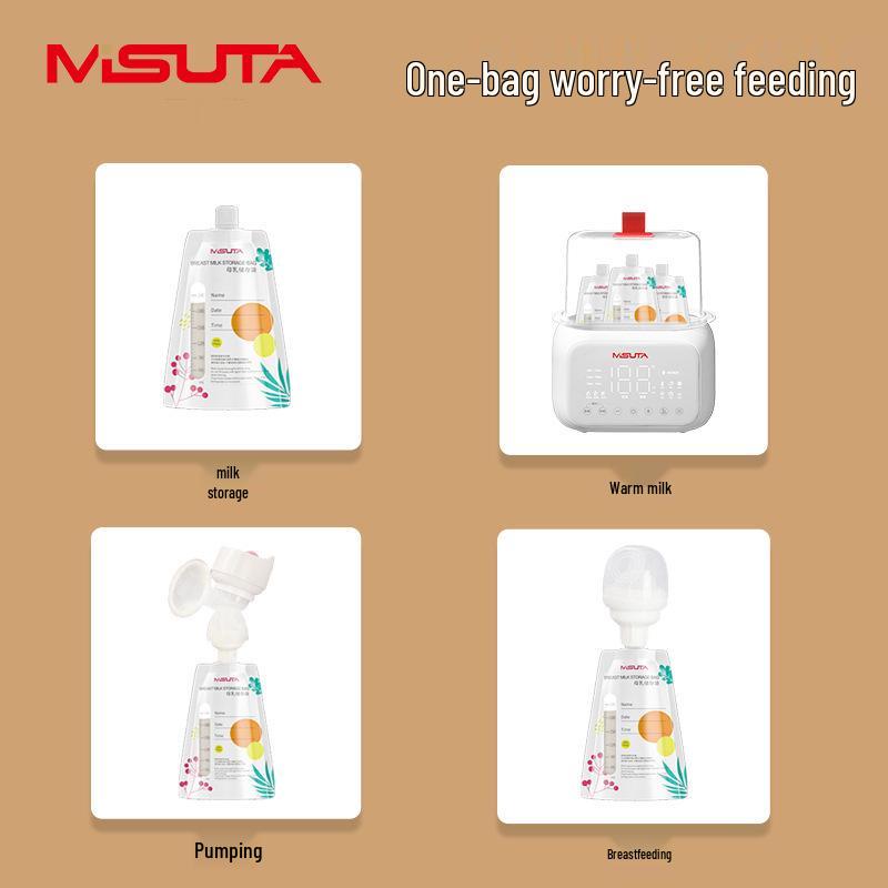 Misuota Stand-Up Double-Seal Breast Milk Storage Bags with Direct Pump Connection