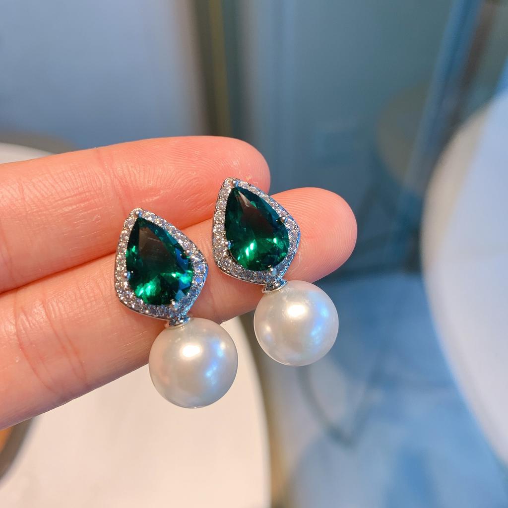 Green Tip Pear Necklace Earrings Jewelry Pearl Necklace Wedding Dinner Party Accessories