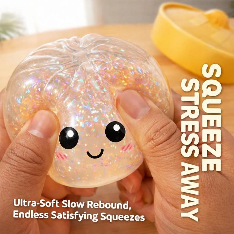Glitter Dumpling,Squishy Dumplings Glitter for Adults, Stress Relief Fidget, Soft Squeeze Decompression Dough.