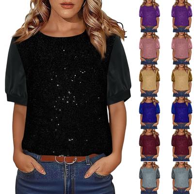 Women's Fashionable Casual Pullover Loose Short,sleeved Sequined Top