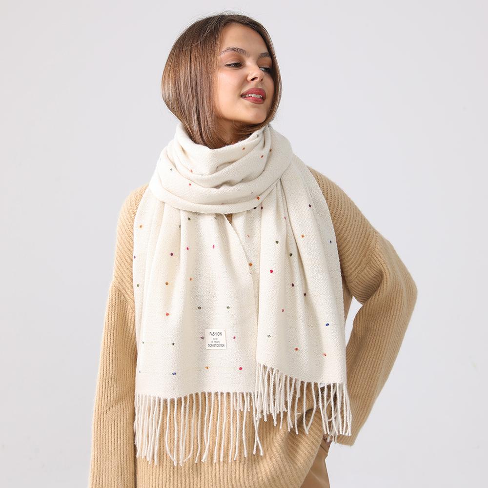 247G Dot Pashmina Tassels Shawl Scarf For Woman Man Autumn Winter Warm Scarves Fashion Long Wrap Solid Cashmere Like Mulffer