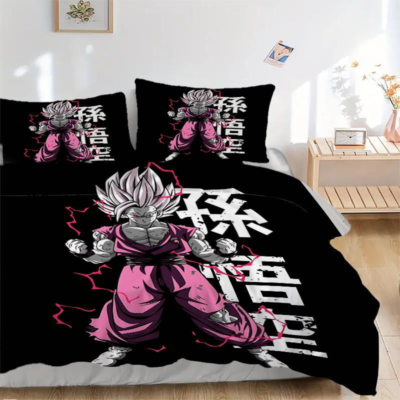 3dílná sada prošívaných přikrývek Super Saiyan Rose Goku - Měkký a pohodlný povlak na přikrývku do ložnice, pokoje pro hosty a kolejí Dekorativní povlečení Se