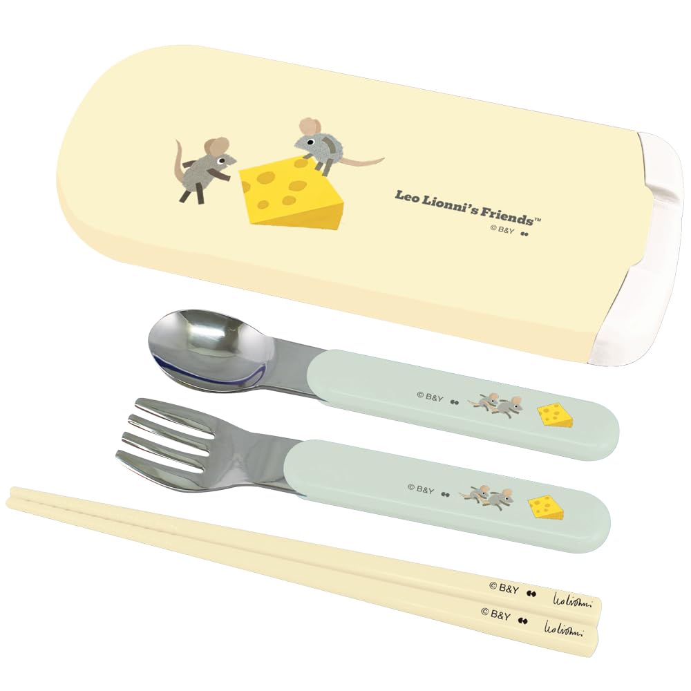 Leo Lionni Trio Set LUNCH SERIES Cheese Size Body Approx. W8.4 D19.7 H1.8/Spoon Approx. W2.6 H13.7/Fork Approx. W2.5 H13.5/Chopsticks Approx.