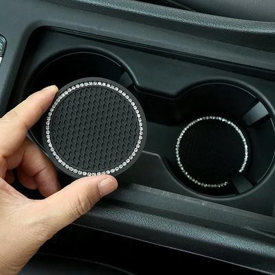 Car Non-slip Water Cup Pad Diamond Rhinestone Bling Decoration Auto Interior Cup Bottle Anti-skid Rubber Mat Car Accessories