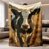 1pc Black and White Cow Print Flannel Throw Blanket | Soft, Breathable Polyester, Contemporary Style, Perfect Gift for All Seasons, Machine Washable, 