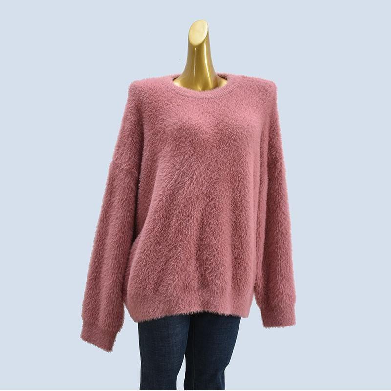 Large Design round Neck Loose and Lazy Style Autumn and Winter Imitation Mink Milk Huhu Soft Glutinous Tops Sweater Women's Knitted Coat