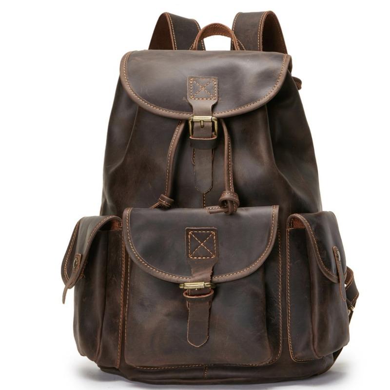 

Рюкзак из коровьей кожи, мужской и женский, повседневный рюкзак из натуральной кожи для старшеклассников, простая школьная сумка One Size кофейный