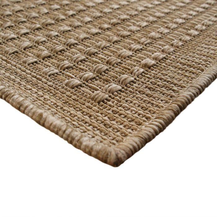 Beige Checkerboard Pattern Jute Look Rug 190x290