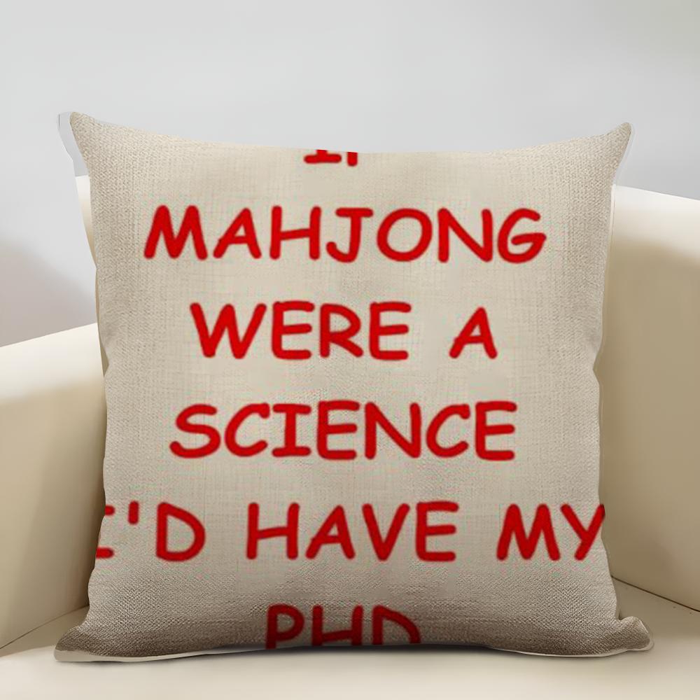 Mahjong Cushion Cover Household Decoration Linen Sofa Cushion Cover: Skin-Friendly & Breathable with Invisible Zipper