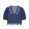 Trendy Puff Sleeve Embroidered Tassel Shirt with Lace Collar - European & American Women's Fashion