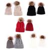 Pom Pom Hat in Matching Style for Parent Children Knitted Caps in Solid Color