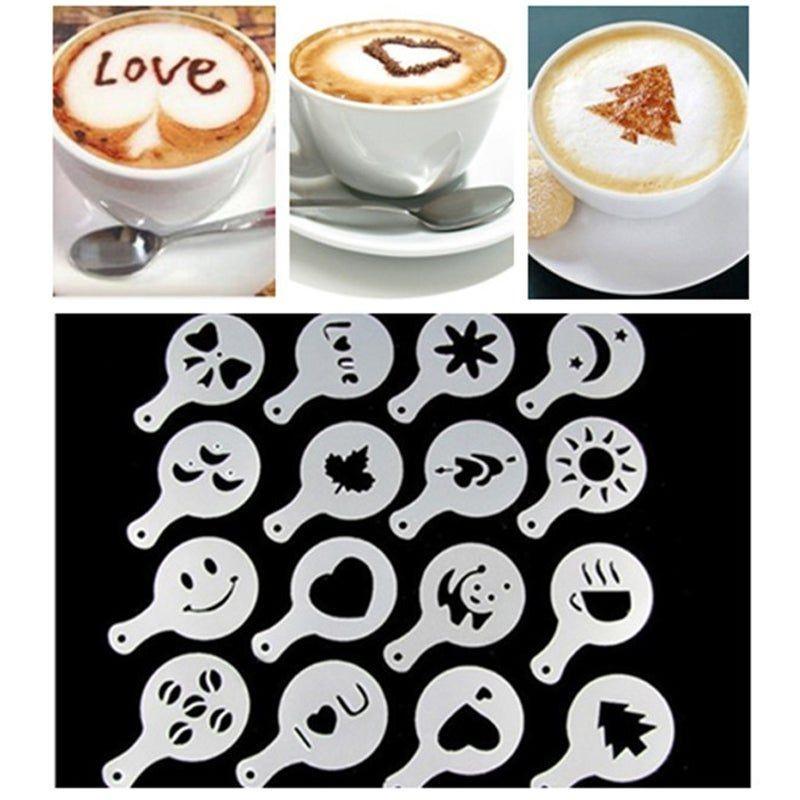Langlebiges Kunststoff Kaffee Schablonen Set 16 Stück Modernes Schlichtes Design Für Latte Art