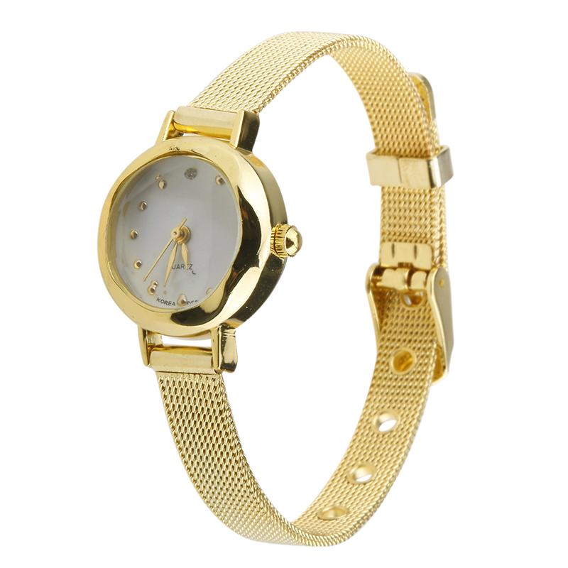 Mode Damen Goldene Kleine Runde Zifferblatt Armband Damen Quarz Analoge Armbanduhr