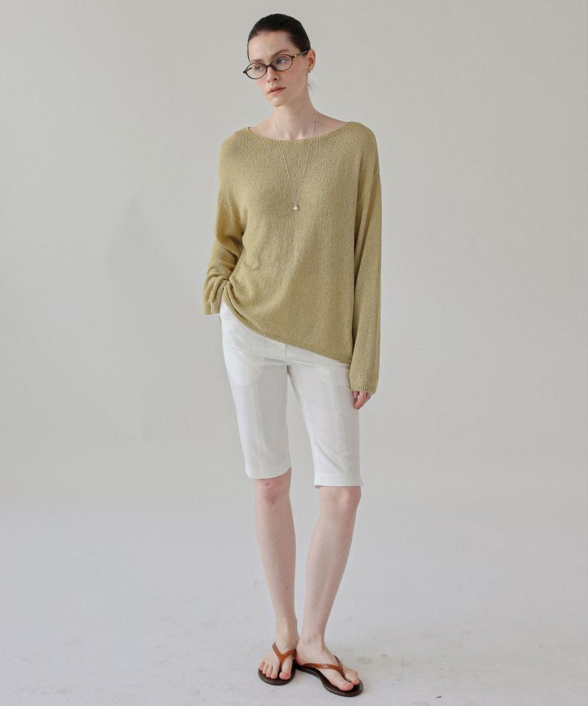 Keullaepeu Linen Boucle Boat Neck Knit_Olive