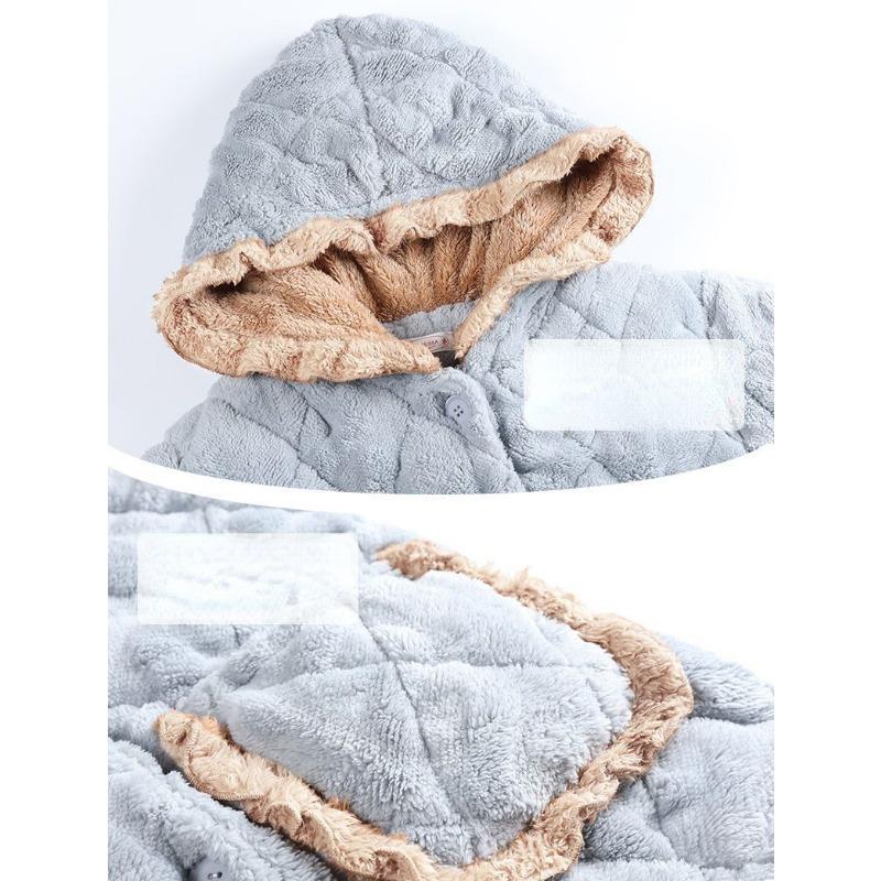 Nové Coral Fleece Pyžamo Dámské Podzimní a Zimní Pyžamo Třívrstvé Zahuštěné Plyšové Domácí Oblečení Teplá Bavlna Domácí Oblečení