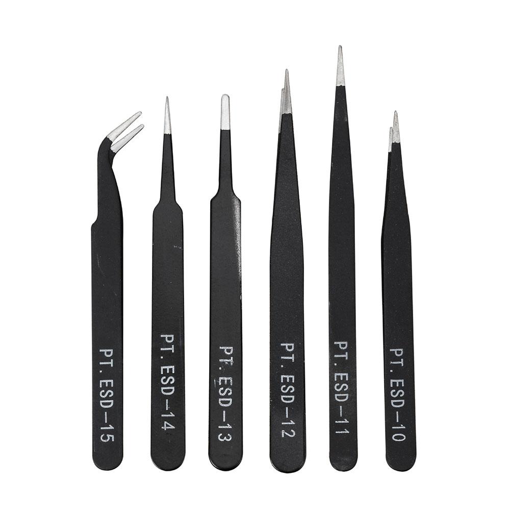 6PCS Anti-Static ESD Tweezers Set - Anti-Magnetic for Electronics & Cake Decorating