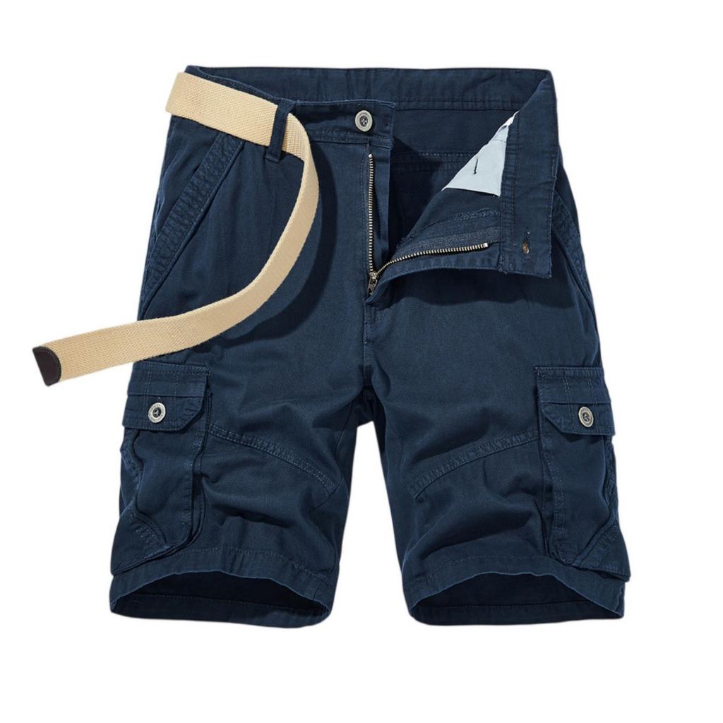 Men's Cargo Shorts  Casual Loose Fit  Solid Color Shorts With Zipper And Multiple Pockets For Work And Sports