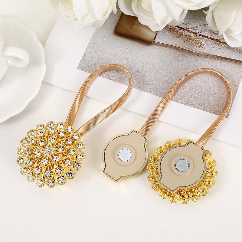1pcs No-Drill Magnetic Curtain Brackets with Rhinestone Flower - Metal Window Hooks, Magnetic Closure Suitable for Blinds & Drapes for Home