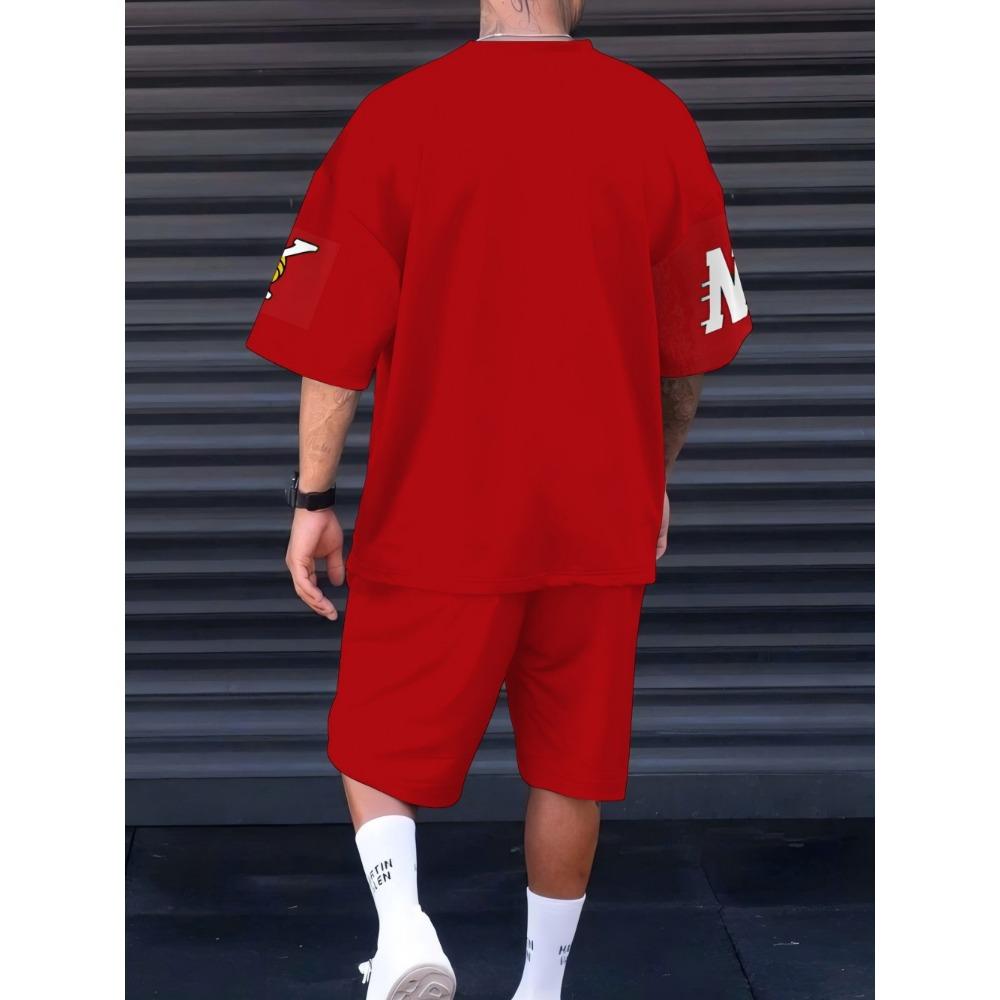 New Men's Summer Sports Word Count 8 Printed Breathable Round Neck T-shirt Shorts Set Outdoor Casual Clothing