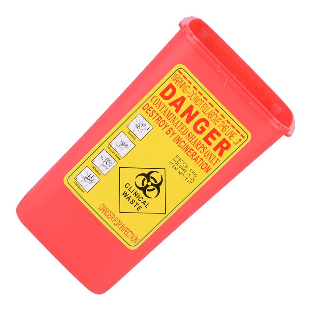 Tattoo Medical Plastic Sharps Container Biohazard Needle Disposal 1L Size Waste Box Red
