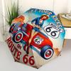 Route 66 Pin-Up Girl mit klassischem Regenschirm: Tragbarer Faltregenschirm mit robustem Eisengestell, 8 Rippen für alle Jahreszeiten, Zuhause, Reisen, Outdoor, Mu