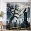 Halloween Shower Curtain Dark Forest Haunted House Graveyard Pumpkin Lantern Ghost Spooky Bathroom Decor Halloween Bath Curtain