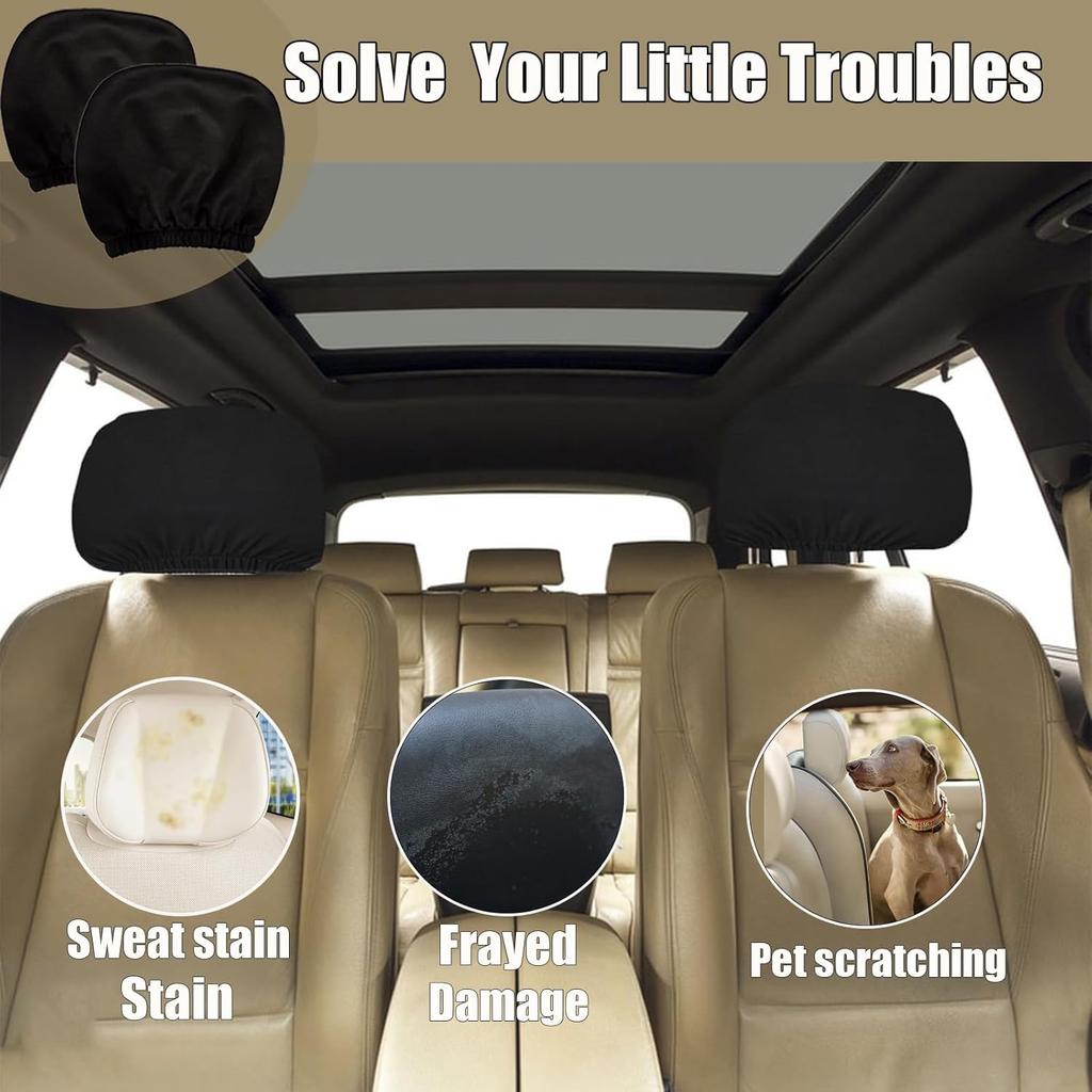 2 Pcs Headrest Covers for Cars Seat Universal Washable, Car Interior Seat Accessories Stuff Protector Dirt-Proof Wear-resistant Soft Fit for Most