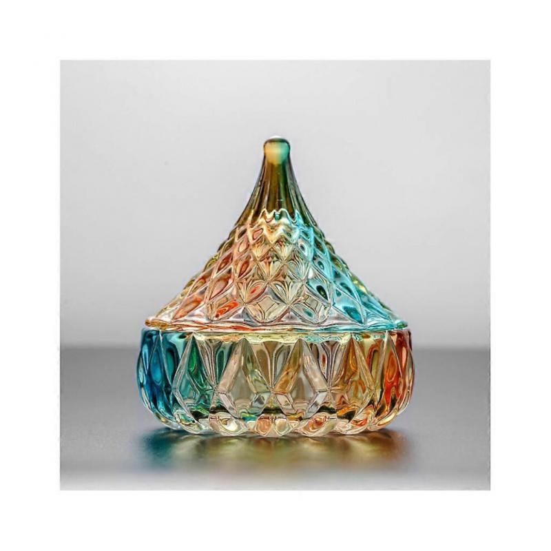 Rainbow bowl, crystal cup, lidded glass cup, rainbow glass bowl, transparent crystal