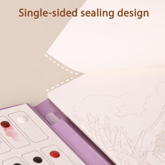 Portable Gouache Painting Book Tri-Fold Design Watercolor Pad Set with 12 Color Grids Ergonomic Brush Stress Relief Art Kit