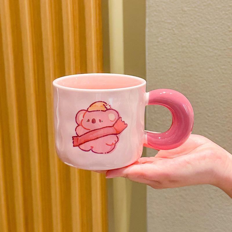 

Girls heart cute koala mug for girls birthday gift high-value ceramic cup with lid girlfriend souvenir 401-500ml