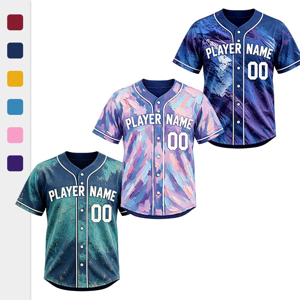 Brushed Back Micro Polyester Apparel rs Twist Tie Dye Custom Stitched Baseball Jerseys for Bulk Resale
