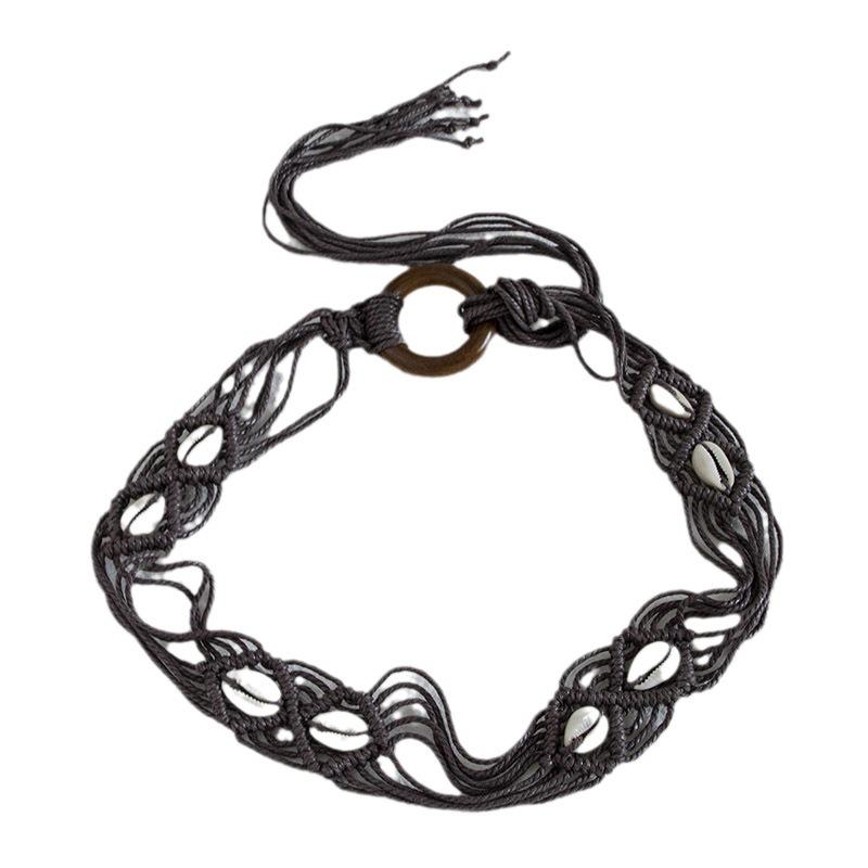 Bohemian Round Buckle Wax Rope Knitted Ethnic Style Handmade Shell Women's Belt Casual Vacation Style Waist Rope