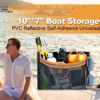 Boat Storage Mesh Bag Marine Self Sticky Portable Universal with Reflective Strip for