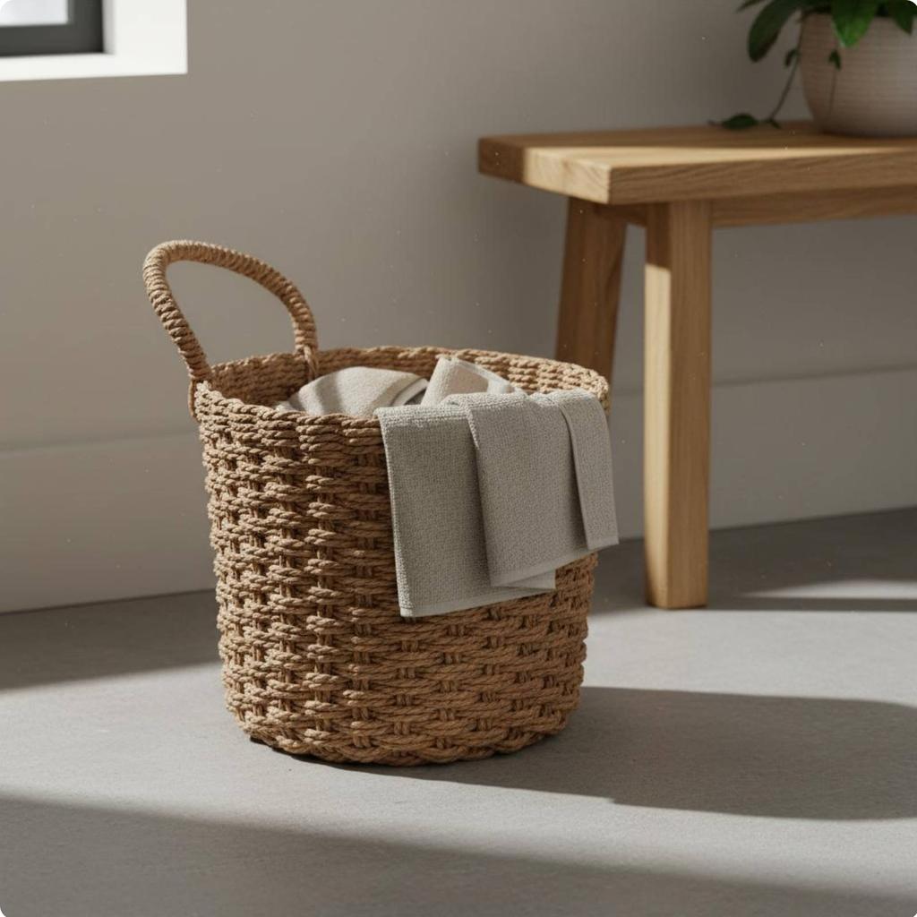 Woven Storage Basket with Handle Multi-Functional Handled Storage Basket Decorative Wicker Bin Versatile Long-Lasting