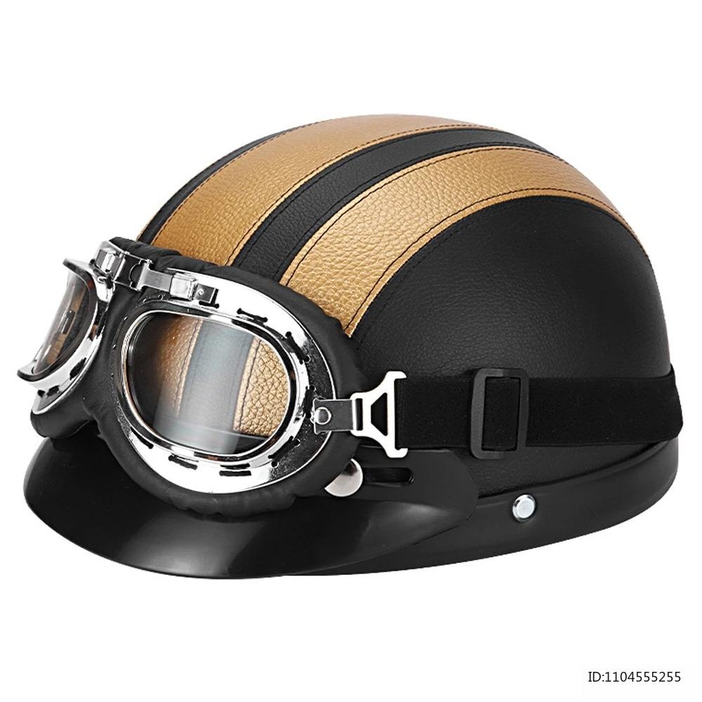 Vintage Half Helmet for Motorcycle Motorbike Leather Open Face Half Helmet Riding Casco Moto Scooter Moto Helmet DOT Approved
