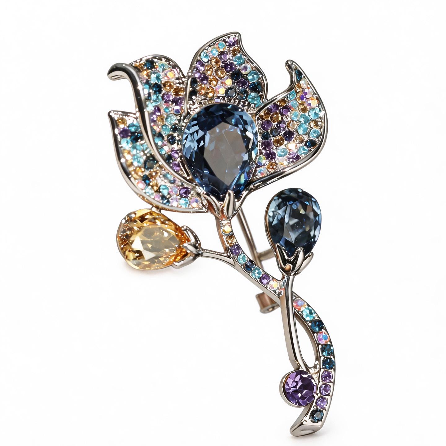 Exquisite Crystal Calla Lily Plant Brooch - Elegant High-End Fashion Accessory