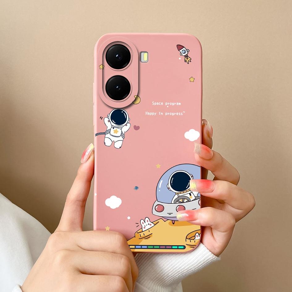 Krásný kreslený kryt s astronauty na telefon pro redmi 10 11 12 13 14C 14R měkký čtvercový tekutý silikonový protiskluzový kryt pro redmi 10 11 12 13 14C 14R