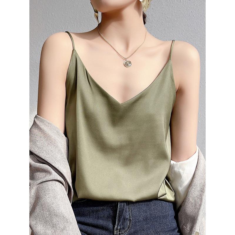 Silk Camisole Vest for Women Spring and Summer Slim V-neck Short Temperament Inner Tops