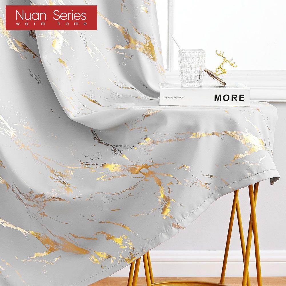 1PC Nuan Series 80% Blackout Fashionable and Minimalist Curtains with Golden and Marble Texture for Living Room Bedroom Balcony Window Home Decor