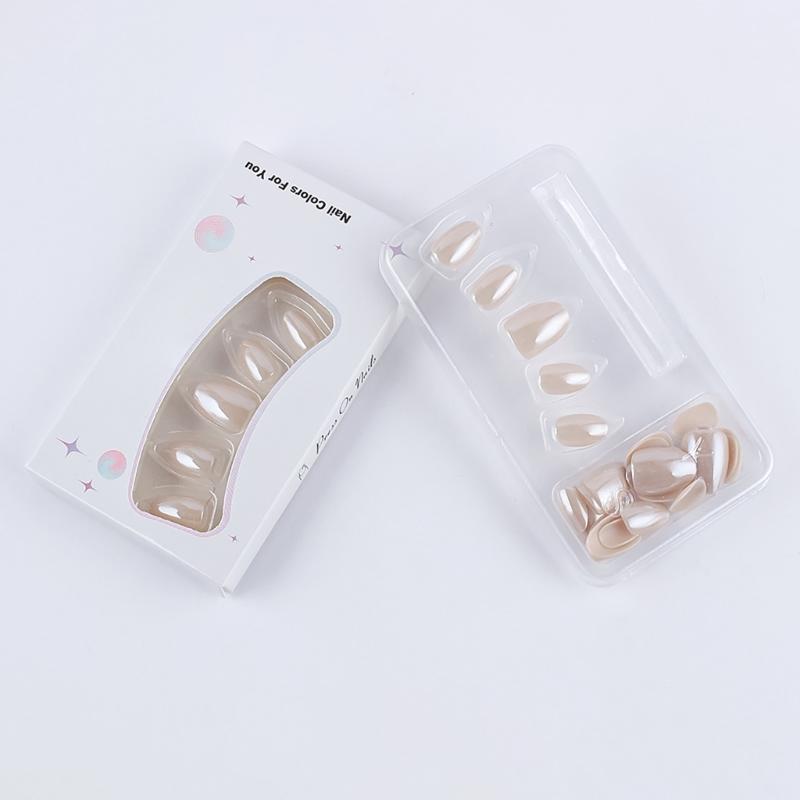 Confezione da 32 Unghie Finte Ovale Corte Colore Nudo Crema Materiale ABS Galvanizzato Unghie Press-On Eleganti e Resistenti