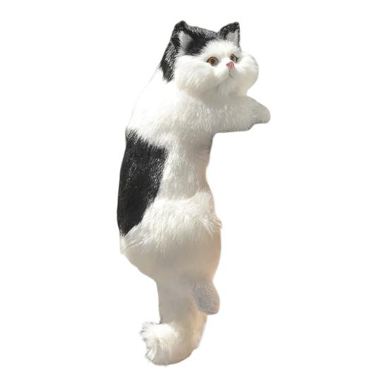 Simulation Furry Cat Ornament Plush Animal Figurine Realistic Fluffy Kitten Model Hanging Cat Decoration for Home TV Stand Shelf Decor