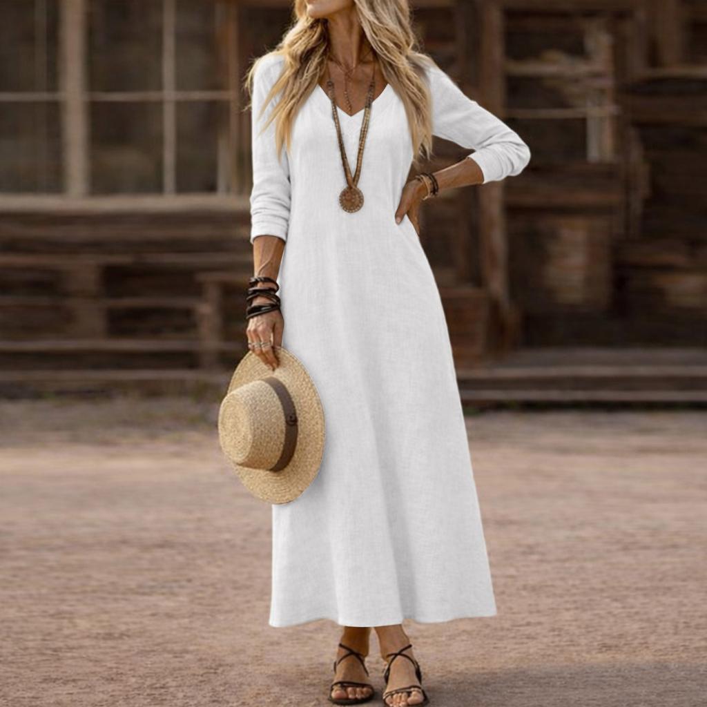 Dress For Women Long Boho Beach Dress Elegant Maxi Dress V-Neck Long Sleeve Dress