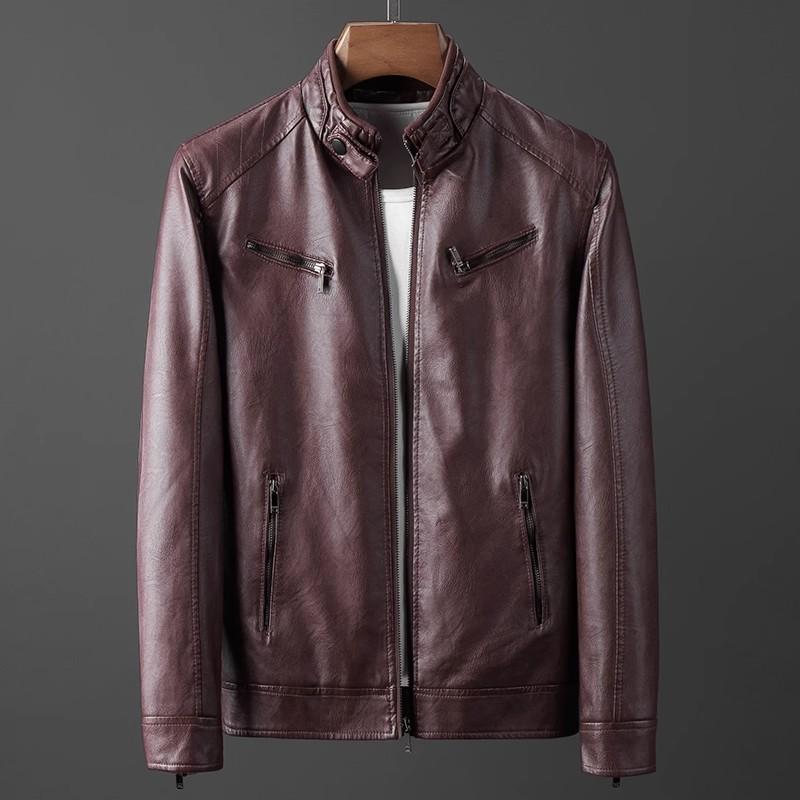 Giacca in Pelle da Uomo Autunnale Uomo Vestibilità Slim Moda Cappotto in Pelle Streetwear Casual PU Capo Esterno Maschile