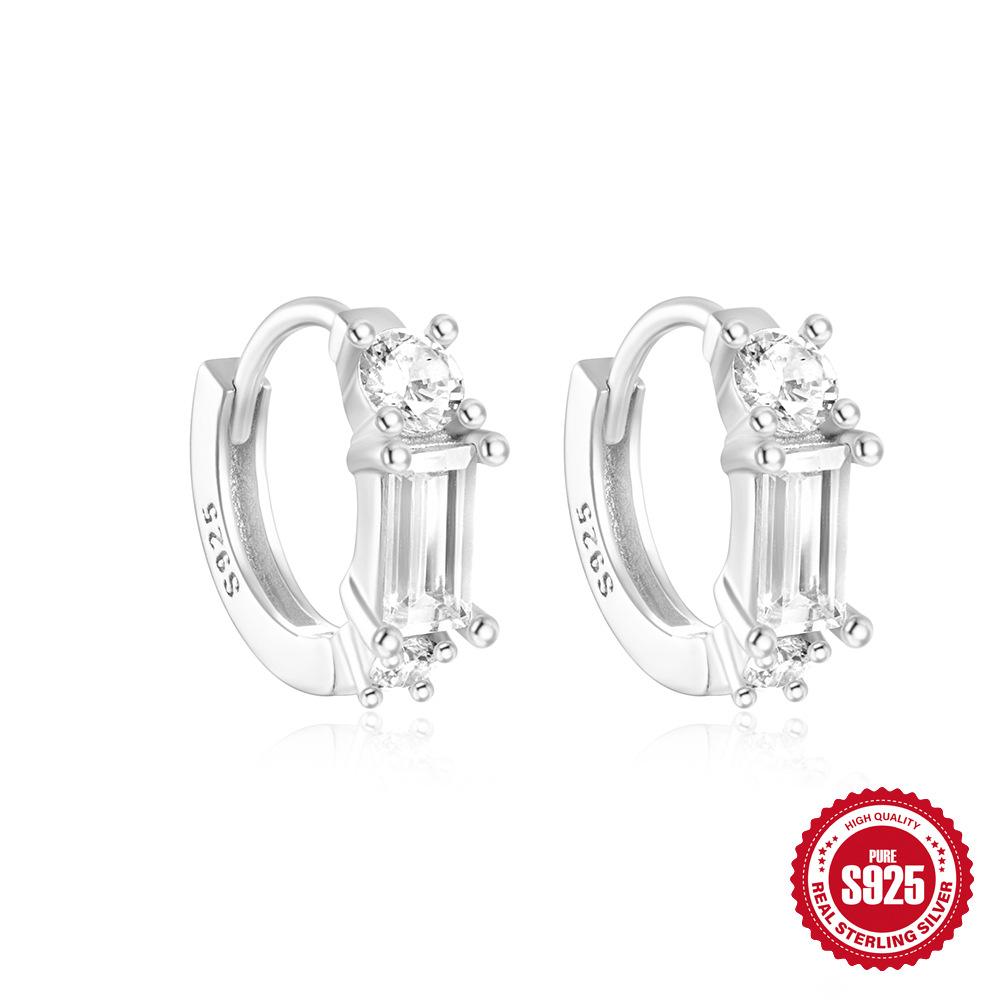 S925 Sterling Silver Personality Diamond Set Star Moon Irregular Glossy Bow Luxury Ear Buckle Earrings Huggie Hoops