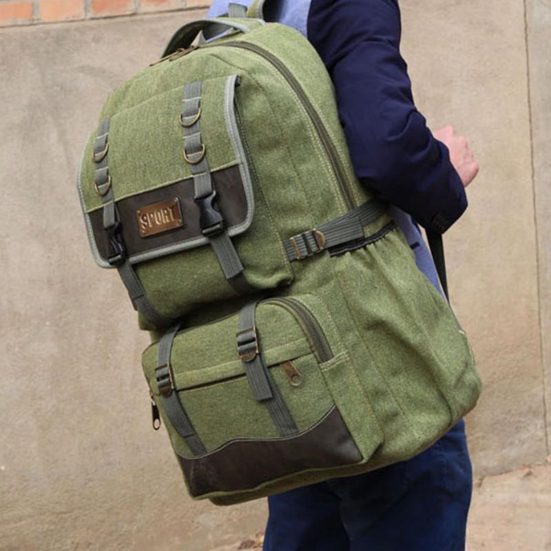 Men Women Durable Canvas Backpack Large Capacity Outdoor Hiking Travel Luggage Bag Big Student School Bag